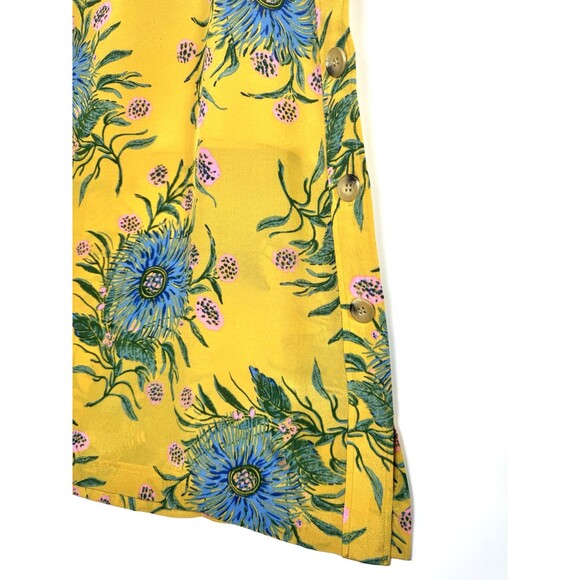 Madewell Silk Skirt Womens 12 Yellow Gold Floral Side Button Painted Blooms Midi - Picture 5 of 13